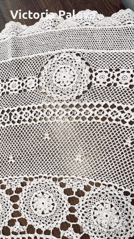 Красива плетена покривка цвят екрю 165см, снимка 14 - Покривки за маси - 52062462