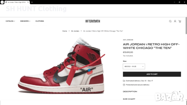 Off-White × Nike Air Jordan 1 Retro High The Ten "Chicago" AA3834-101 Размер EUR 44/UK 9 41-14-S, снимка 2 - Маратонки - 52666735