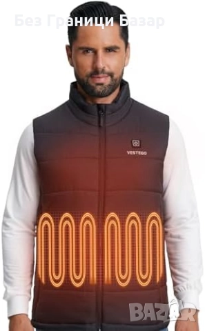 Нов черен Зимен отопляем елек 6 зони + батерия 16000mAh за мъже