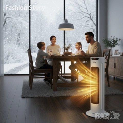 Вертикален керамичен отоплител с дистанционно и защита от прегряване, снимка 3 - Отоплителни печки - 52528957