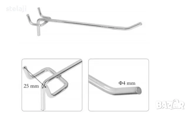 Метални куки за стелажи с перфориран гръб, снимка 2 - Стелажи и щандове - 44599797