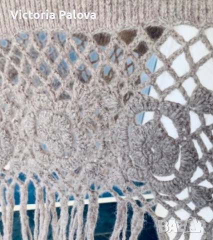 Вълнен шал с дантели от рози и дълги ресни - 220см, снимка 10 - Шалове - 52719650