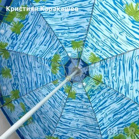 Плажен чадър с UV защита и дизайн с палми, 240 см, снимка 4 - Градински мебели, декорация  - 49733088