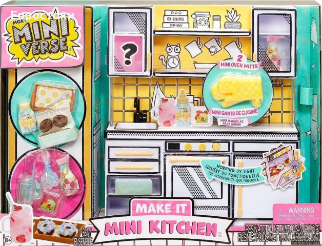 Минивселената на MGA Make It Mini Kitchen, Кухненски комплект за игра, с UV светлина.