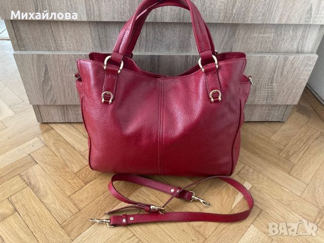 Червена кожена чанта на Musette, снимка 8 - Чанти - 45842132