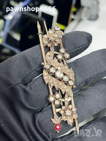  Антична отоманска игла-брошка от 19-ти век с 8K розово злато и диаманти, снимка 11 - Антикварни и старинни предмети - 49270154