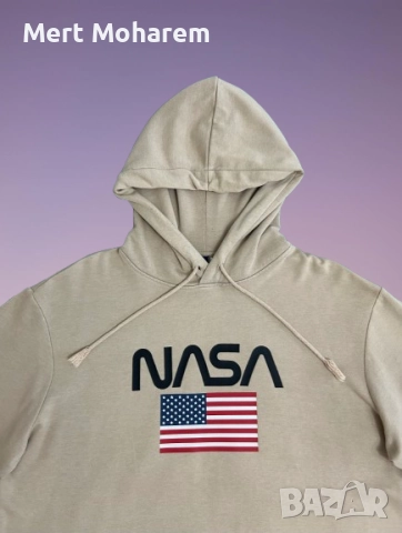 Суитшър H&M NASA с качулка, като ново, размер M, бежов, снимка 2 - Суичъри - 52259608