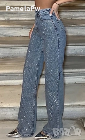 НОВО Дънки с камъни , снимка 4 - Дънки - 53902630