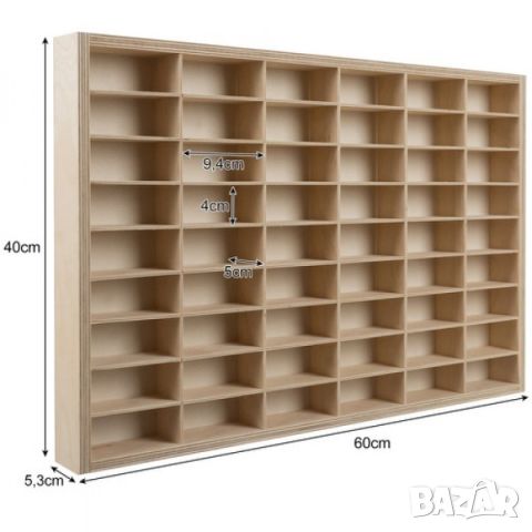 Дървена етажерка за съхранение на колички за стена с 54 отделения оразмеряеми, снимка 5 - Други - 45696157