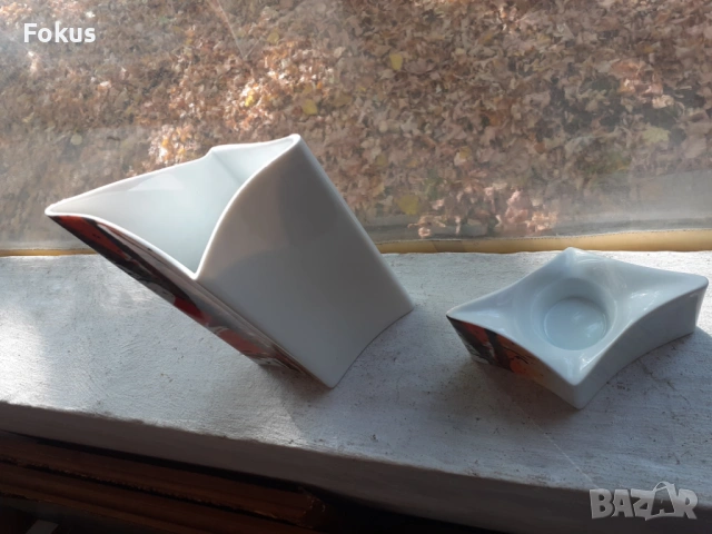 Невероятен дизайнерски комплект ваза и свещник порцелан, снимка 6 - Антикварни и старинни предмети - 53408525