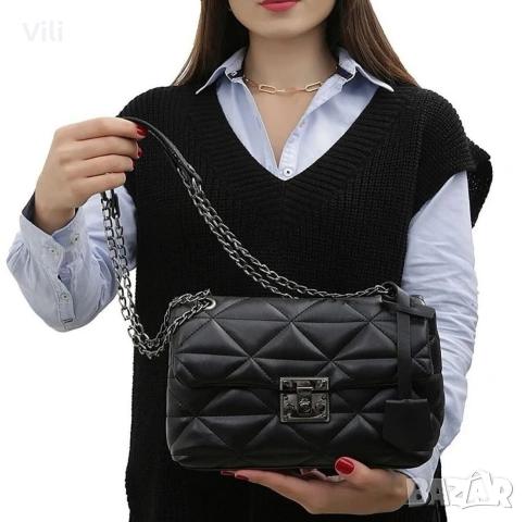 Дамска чанта еко кожа с дълга дръжка в бяло и черно , снимка 3 - Чанти - 39018219