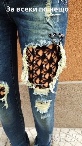 Дамски Сини Накъсани Пънк Дънки Код SV-59, снимка 6 - Дънки - 52500890