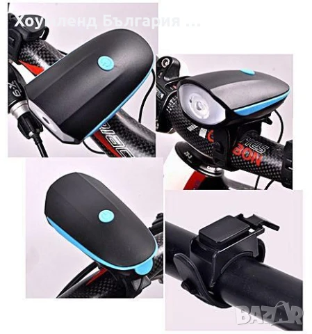 Мощен водоустойчив фар за велосипед с вграден клаксон и презаредима ба, снимка 8 - Аксесоари за велосипеди - 50496492