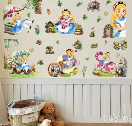 Алиса в страната на чудесата самозалепващ стикер лепенка стена мебел прозорец детска стая детски , снимка 5 - Други - 53740952