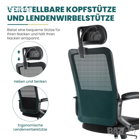 Чисто нов запечатан в оригиналния кашон офис стол Sweetcrispy 2DE-BL-C-6579-BK с висока ергономична , снимка 6 - Столове - 51829477