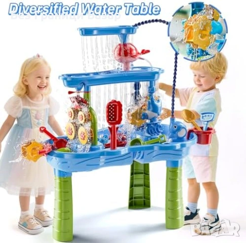 Нова Детска маса за пясък и вода 3 нива със слонче и 16 части аксесоари форми, снимка 5 - Образователни игри - 54059229