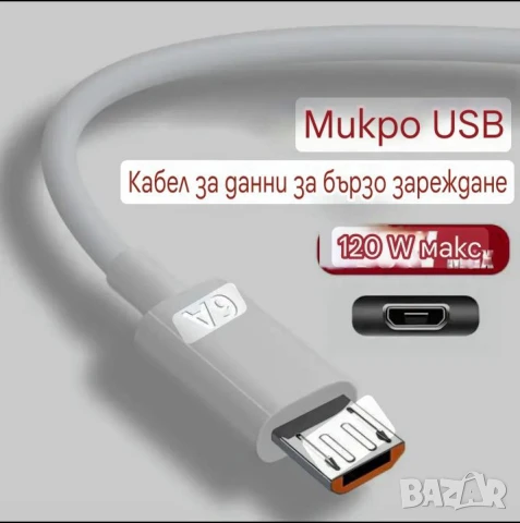 Бързо зареждащ Mикро USB кабел 1метър, снимка 5 - USB кабели - 50583633