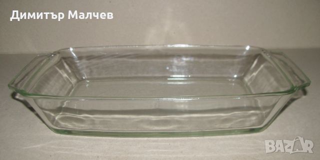 Стъклена огнеупорна тава 27 см тавичка йенска Белотерм, отлична, снимка 3 - Съдове за готвене - 46426040