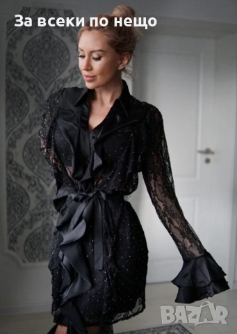 Дамска Елегантна Черна Нежна Дантелена Рокля С Камъни За Специални Поводи Код Roni20