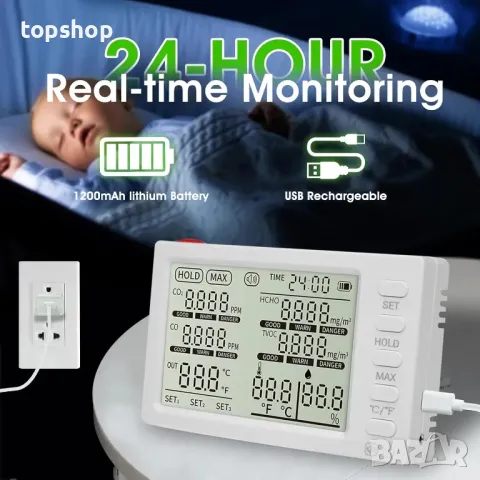 Kethvoz 8 в 1 Монитор за качество на въздуха на закрито с външна сонда, снимка 3 - Други стоки за дома - 50303008