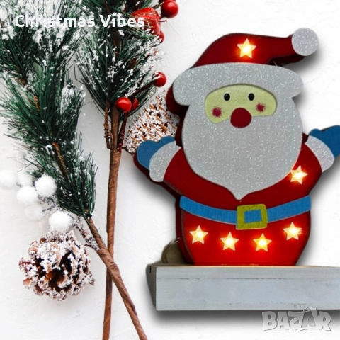 Светеща дървена фигурка във формата на Дядо Коледа, снимка 6 - Декорация за дома - 52095382