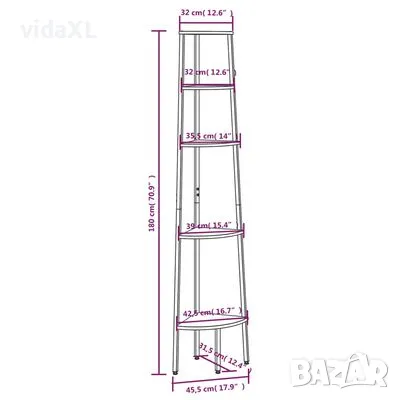 vidaXL Ъглова етажерка с 5 рафта светлокафяво и черно 45,5x31,5x180 см (SKU:336394), снимка 4 - Етажерки - 48313803