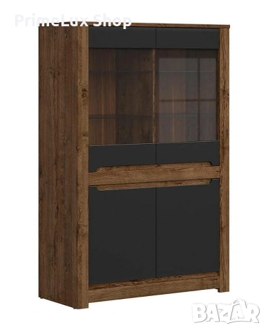 Витрина RUSO REG2W2D корпус дъб април/фронт черно мат , снимка 2 - Секции и витрини - 53091872