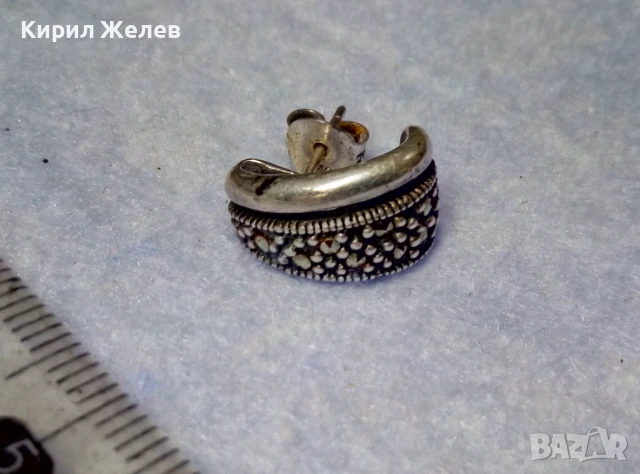 ЕЛЕГАНТНА СКЪПОЦЕННА СРЕБЪРНА ОБЕЦА СРЕБРО 925 с ФАСЕТИРАНИ БЛЕСТЯЩИ МАРКАЗИТИ 28589, снимка 2 - Обеци - 50542142