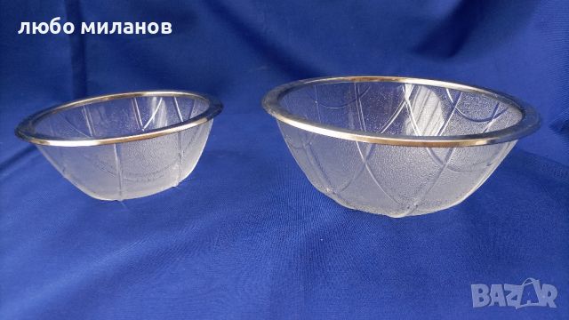 Две стъклени купи с метални околожки, релефни шарки, снимка 3 - Прибори за хранене, готвене и сервиране - 45767543