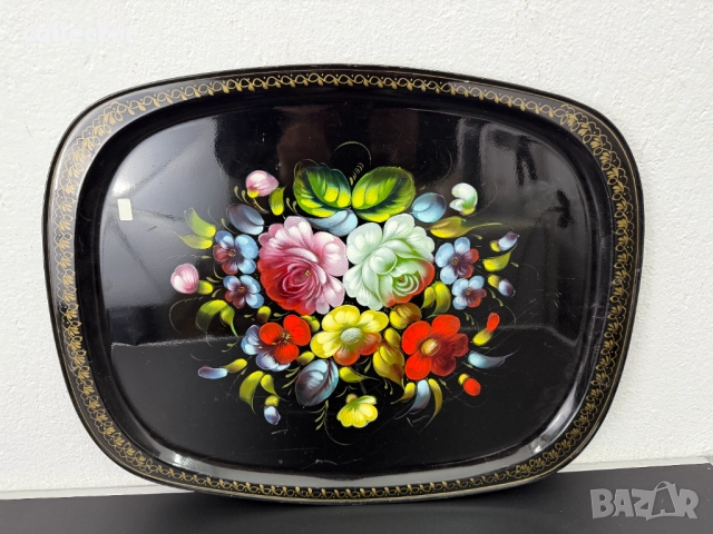 Голям рисуван метален поднос. №7489, снимка 2 - Антикварни и старинни предмети - 52050462