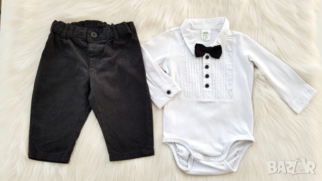 Панталон и боди риза  с папионка H&M 3-6 месеца, снимка 6 - Комплекти за бебе - 45021400