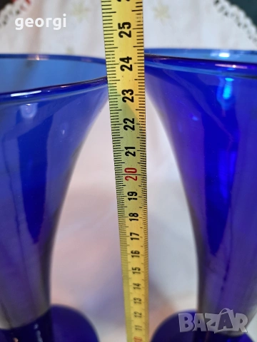 синя стъклена ваза кобалт 32/6, снимка 5 - Вази - 53254670