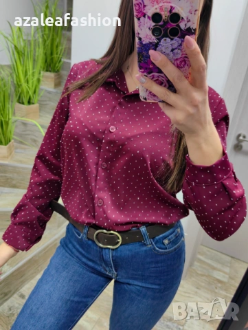 Дамска риза с камъчета цвят бордо, снимка 3 - Ризи - 53082495