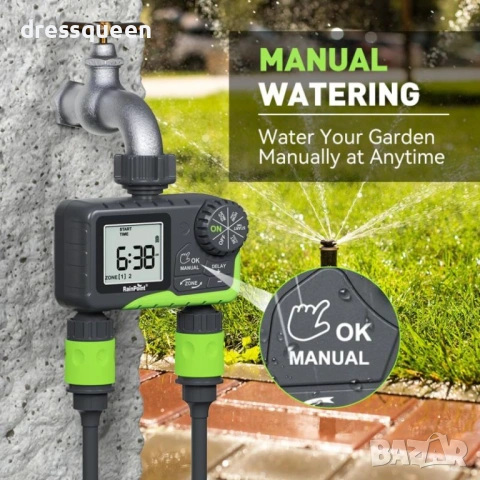 4490 Двоен автоматичен таймер за поливане с голям LCD дисплей и водоустойчив корпус, снимка 8 - Напояване - 53876427