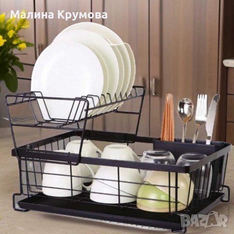 Двуетажен метален сушилник за съдове Cheffinger с отделение за прибори – повече ред и сух плот в кух, снимка 3 - Аксесоари за кухня - 53174721
