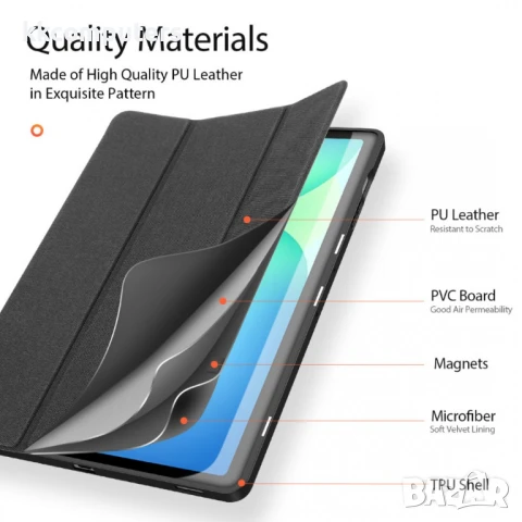 Samsung Galaxy Tab S10 FE+ DUX DUCIS Domo Кожен Калъф с Тройно Сгъване и Скрийн Протектор – Черен, Т, снимка 8 - Калъфи, кейсове - 50845541