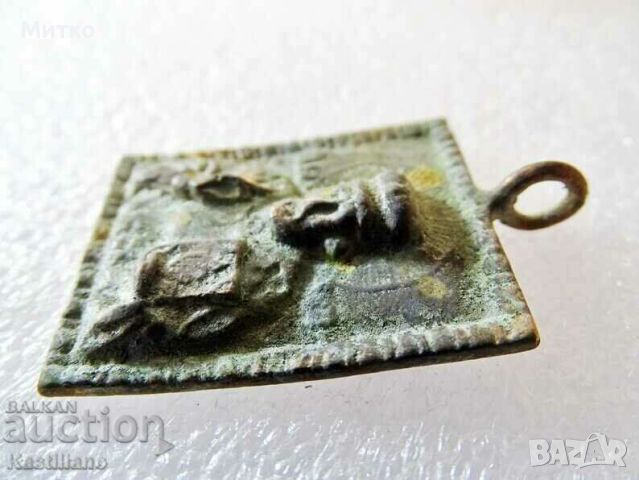Стара малка бронзова икона на св. Николай, снимка 3 - Антикварни и старинни предмети - 45342147