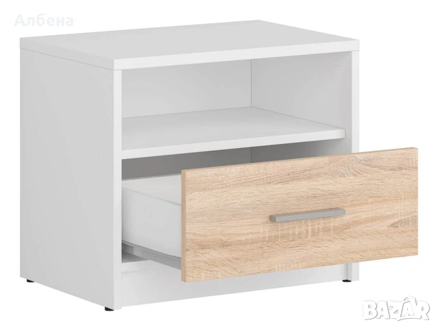 Нощно шкафче NEPO PLUS KOM1S – бяло/дъб сонома, снимка 3 - Шкафове - 53872430