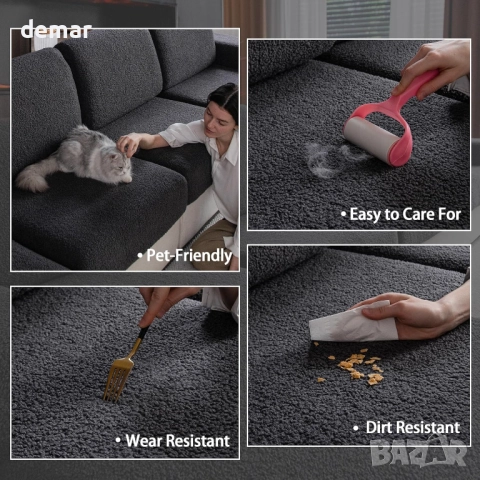 Калъф за диван OHSIO за секционен диван, еластичен калъф за възглавница, тъмносив, снимка 3 - Дивани и мека мебел - 51934543