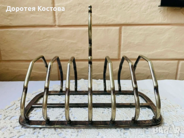 Красива посребрена поставка за 6 филии от Англия, с маркировки, снимка 8 - Антикварни и старинни предмети - 54229530