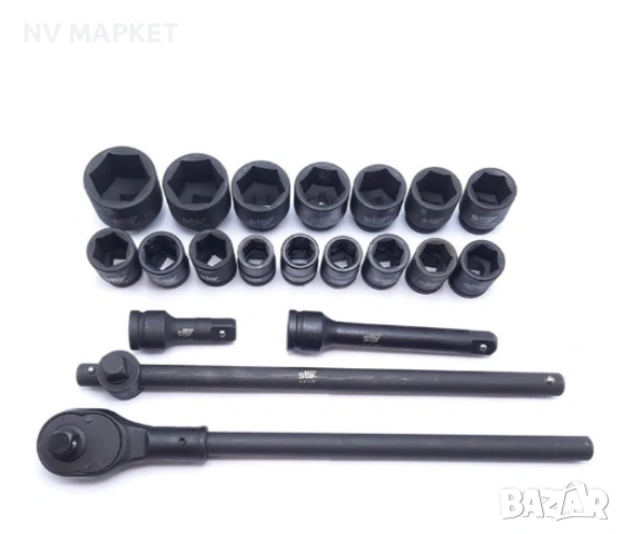 Комплект ударни вложки 3/4 с тресчотка - гедоре, снимка 3 - Куфари с инструменти - 53843095