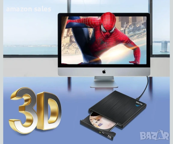 NOLYTH Blu-ray/DVD/CD външно устройство за лаптоп Mac PC Windows MacBook четене/запис Plug and play, снимка 2 - Лаптоп аксесоари - 54166157