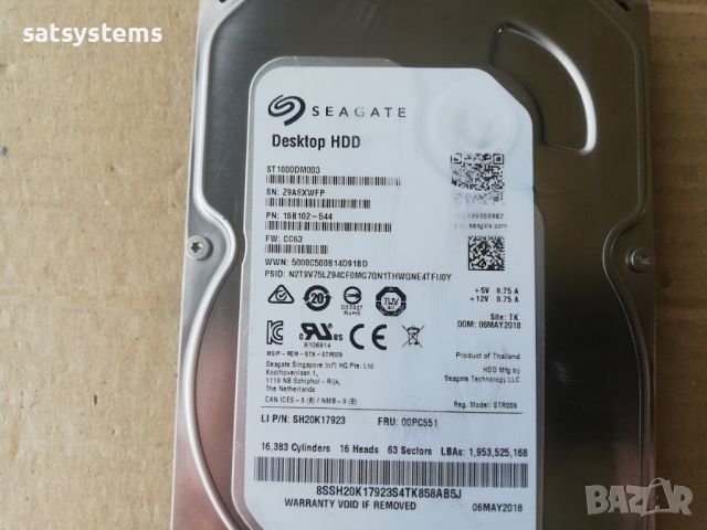 Хард диск Seagate Barracuda Desktop HDD ST1000DM003 1TB SATA 6.0Gb/s, снимка 2 - Твърди дискове - 45212170