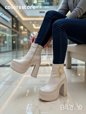 Боти на ток - бежова кожа - DT25

