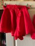 Нов ленен лен червен елегантен сет комплект от широки къси панталони топ бюстие буфан ръкав , снимка 8
