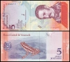 ❤️ ⭐ Венецуела 2018 5 боливара UNC нова ⭐ ❤️, снимка 1