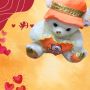 Подаръчно плюшено мече с шапка със златиста лента LOVE, синьо/оранжево 35см, снимка 1 - Плюшени играчки - 45775473