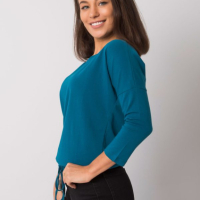 Синя памучна дамска блуза - S размер, снимка 1 - Блузи с дълъг ръкав и пуловери - 44941291