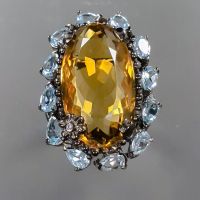 Сребърен пръстен с 24 карата цитрин, камък 25x14мм,, снимка 1 - Пръстени - 45343513