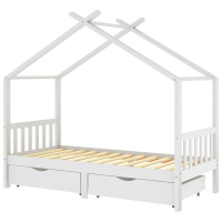 vidaXL Рамка за детско легло с чекмеджета бяла борово дърво 90x200 см（SKU:322150, снимка 1 - Спални и легла - 45017865